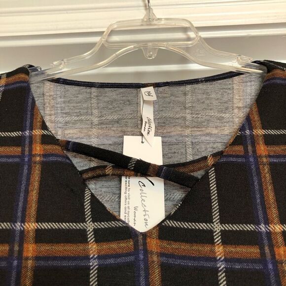 NY COLLECTION - NWT - L Sz 1X Long-Sleeve, Plaid, Cris-Cross Top w/Button Cuffs - Picture 4 of 15